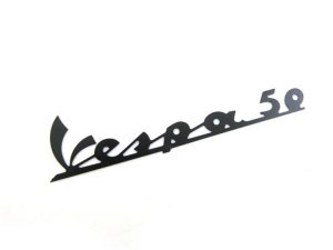 Schriftzug Vespa 50, Beinschild fr Vespa 50 N, V5A1T 11600 -> schwarz, Befestigung: selbstklebend, 130x35 mm, Aufkleber 