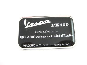 Plakette PIAGGIO Vespa PX150 150 Anniversario Unita dItalia L 70mm, B 39mm
